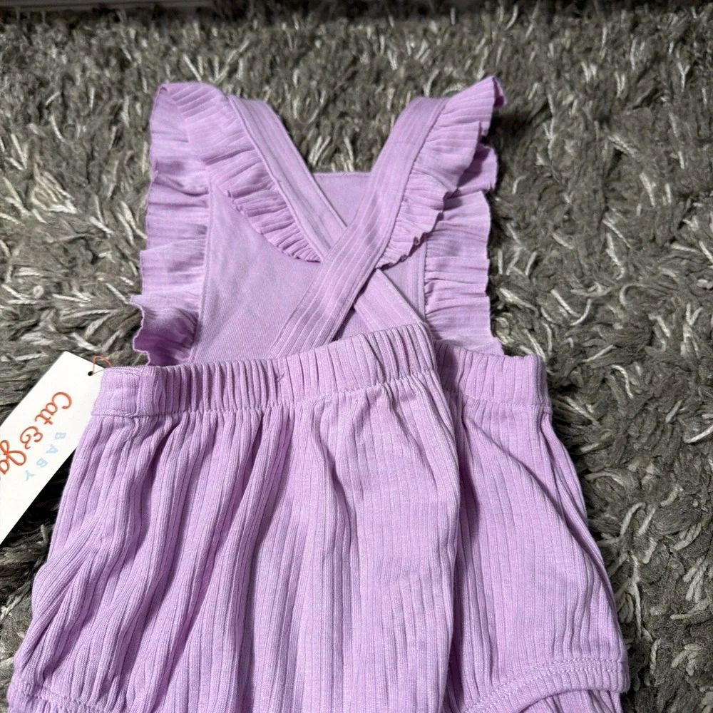 NWT Cat & Jack Baby Lavender Ruffled Romper 6-9 M Ribbed Cotton Blend Sleeveless